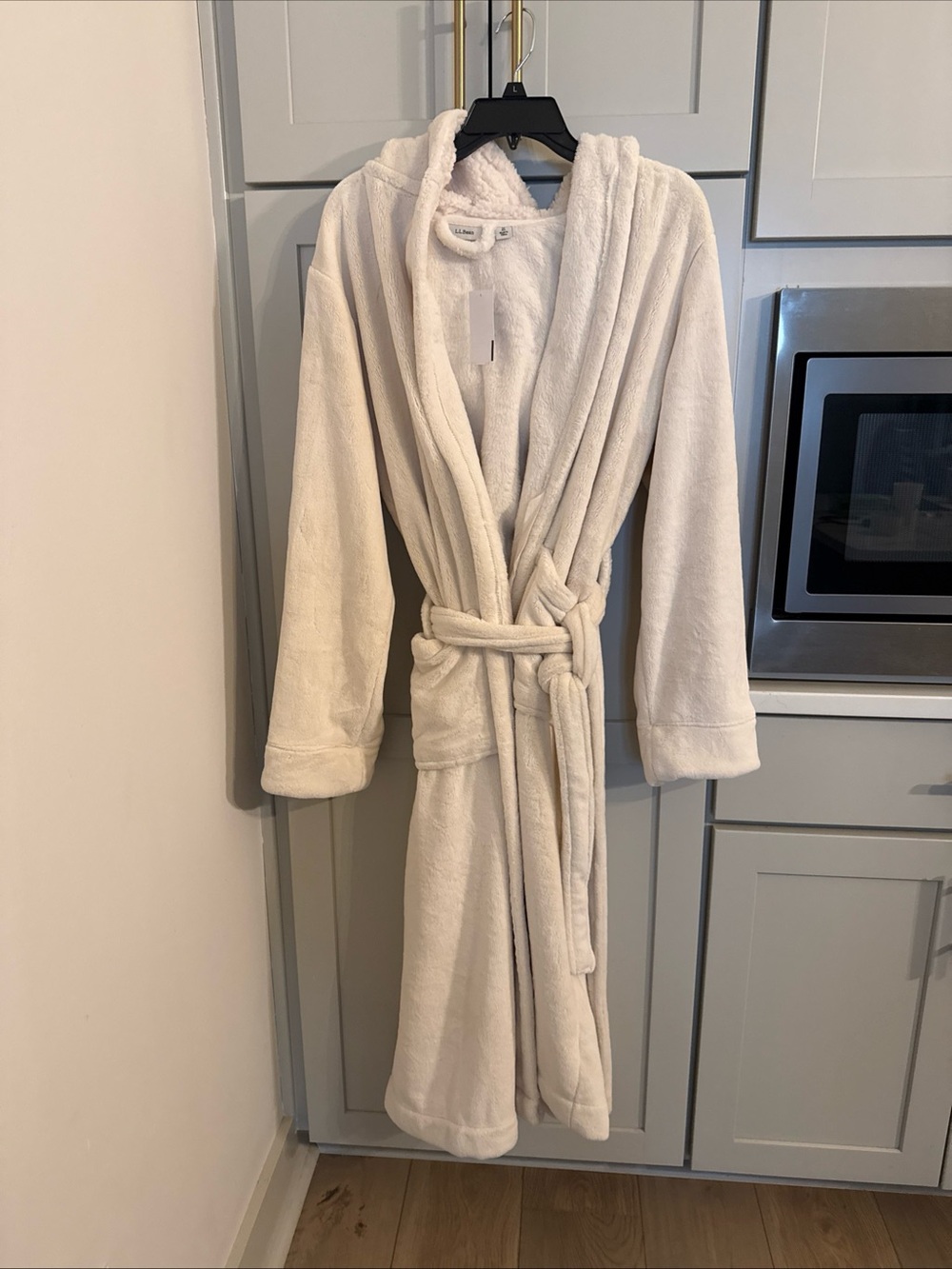 LL Bean Hooded Wicked Plush Long Robe Women's Medium Sherpa Cream $120 NWT